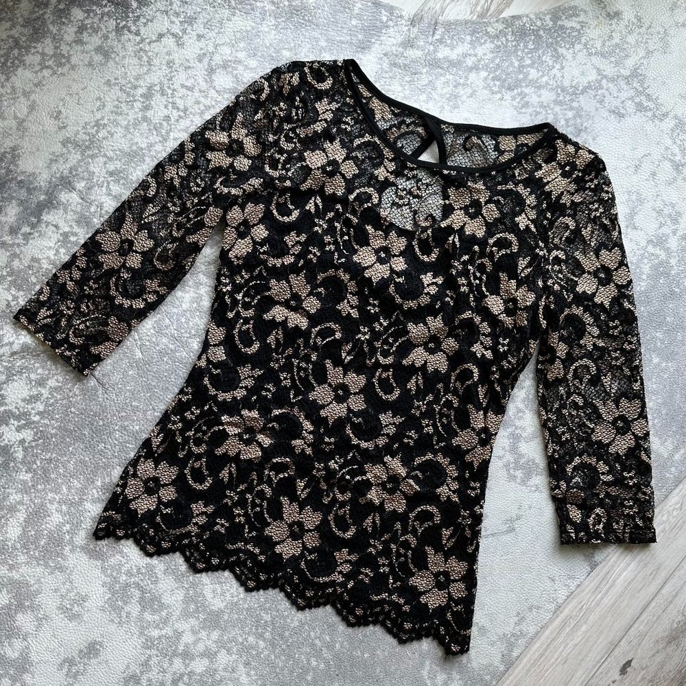 Black and Gold Lace Overlay Top (S)